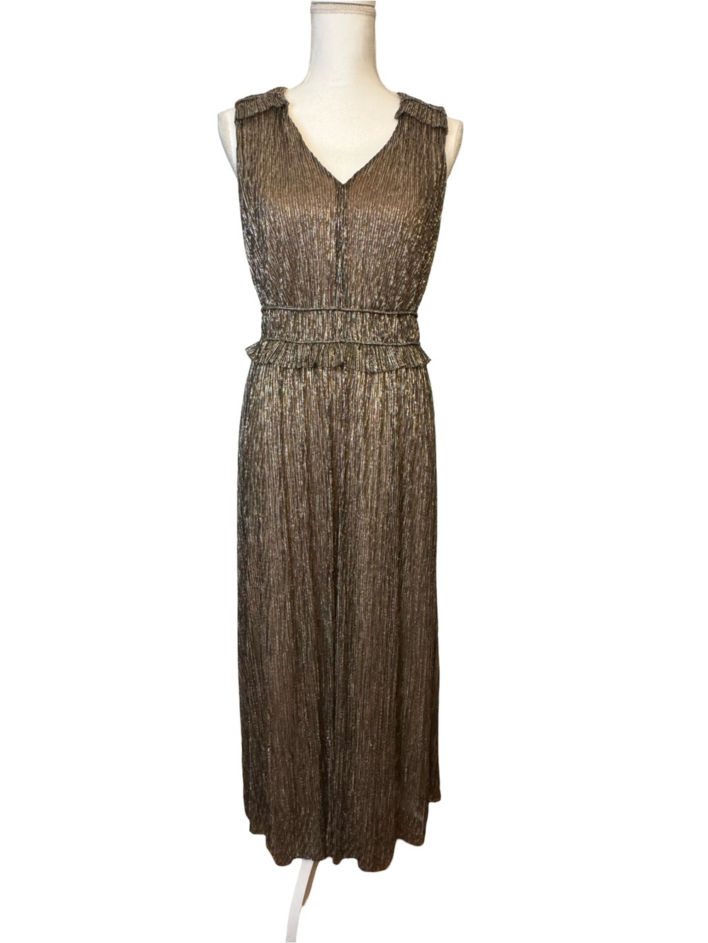Taylor Bronze Metallic Pleated Maxi Dress